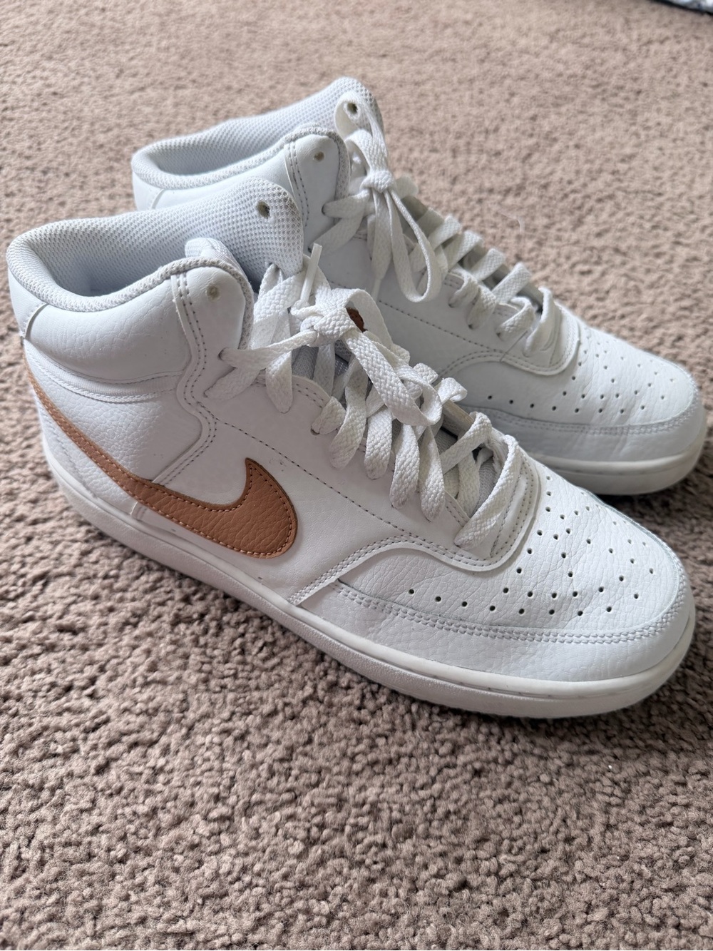 Nike White High-Top Sneakers with Copper Swoosh